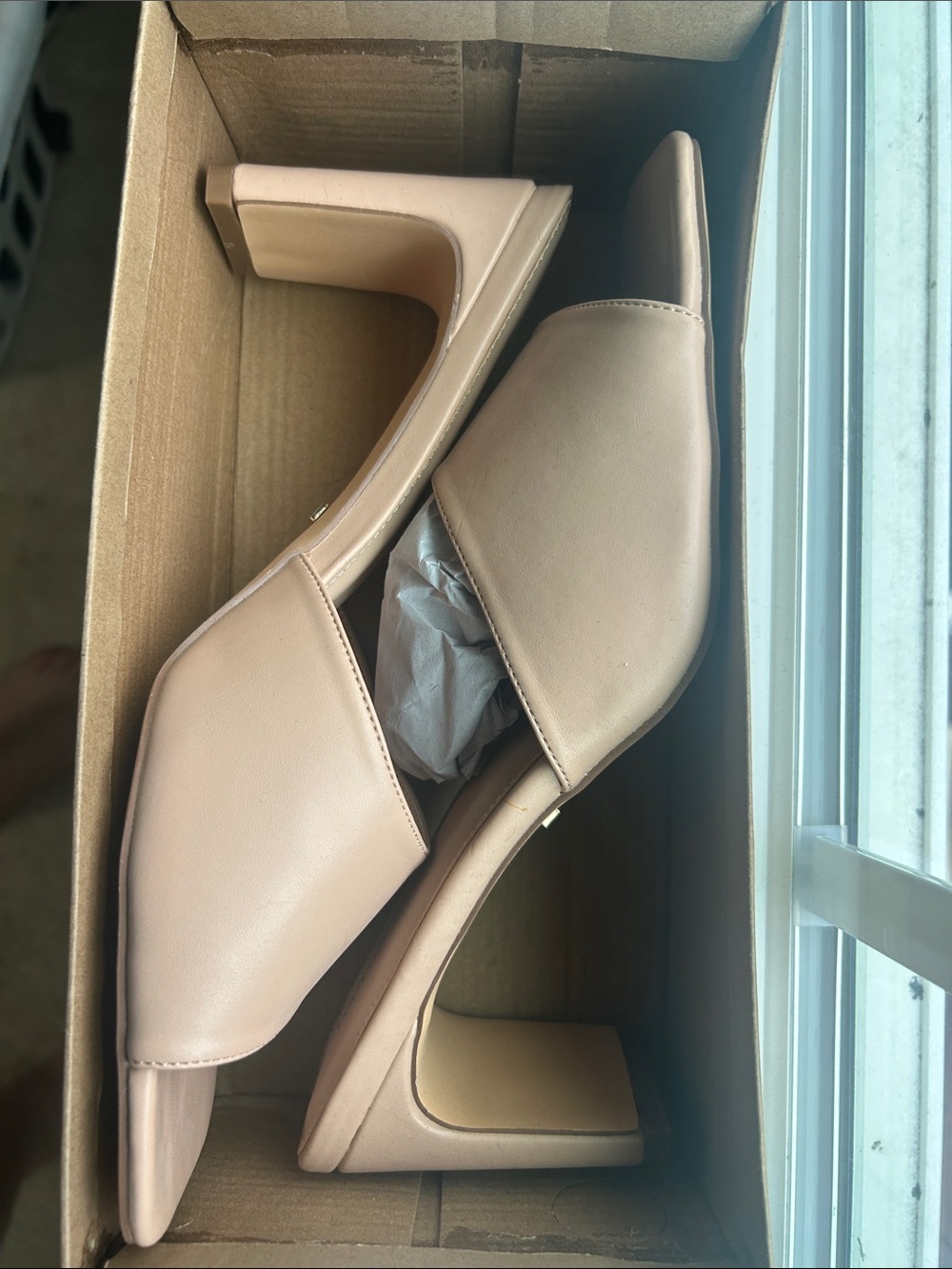 Women’s Nude Square-Toe Block Heel Mules